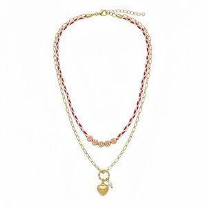 Universal Thread Layered Gold Chain & Rope Necklace With Heart Pendant & Bead